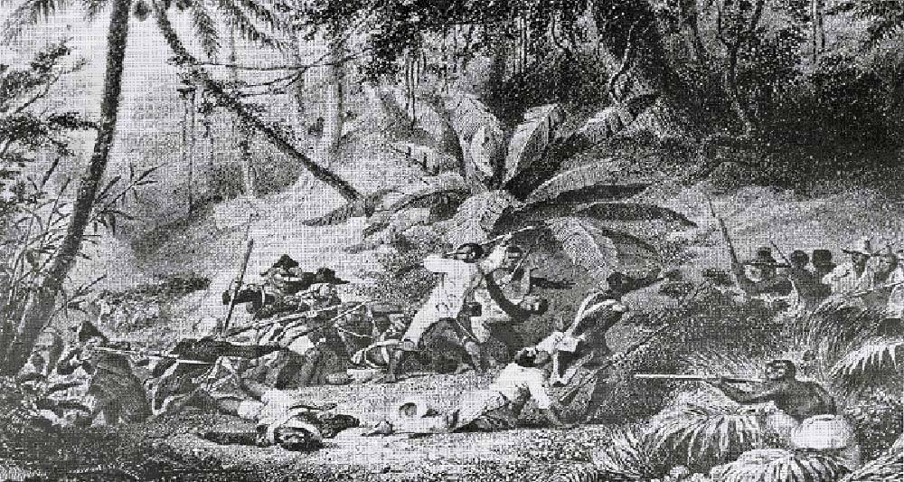 Fresco sobre la Batalla de la Sabana Real o de la Limonade entre españoles y franceses. Fuente Historia Dominicana en Gráficas.