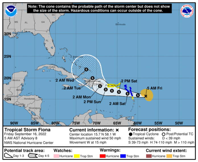Trayectoria de la tormenta tropical Fiona sobre el Caribe