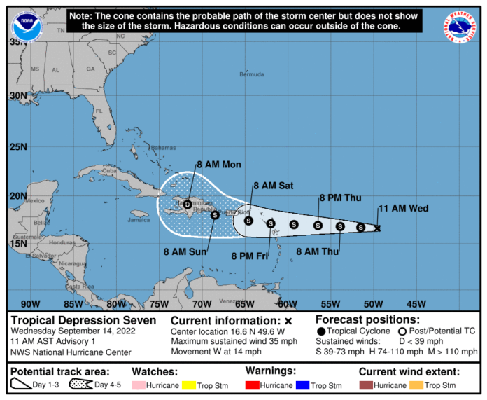 Trayectoria de la Depresión Tropical 7 sobre el Caribe.