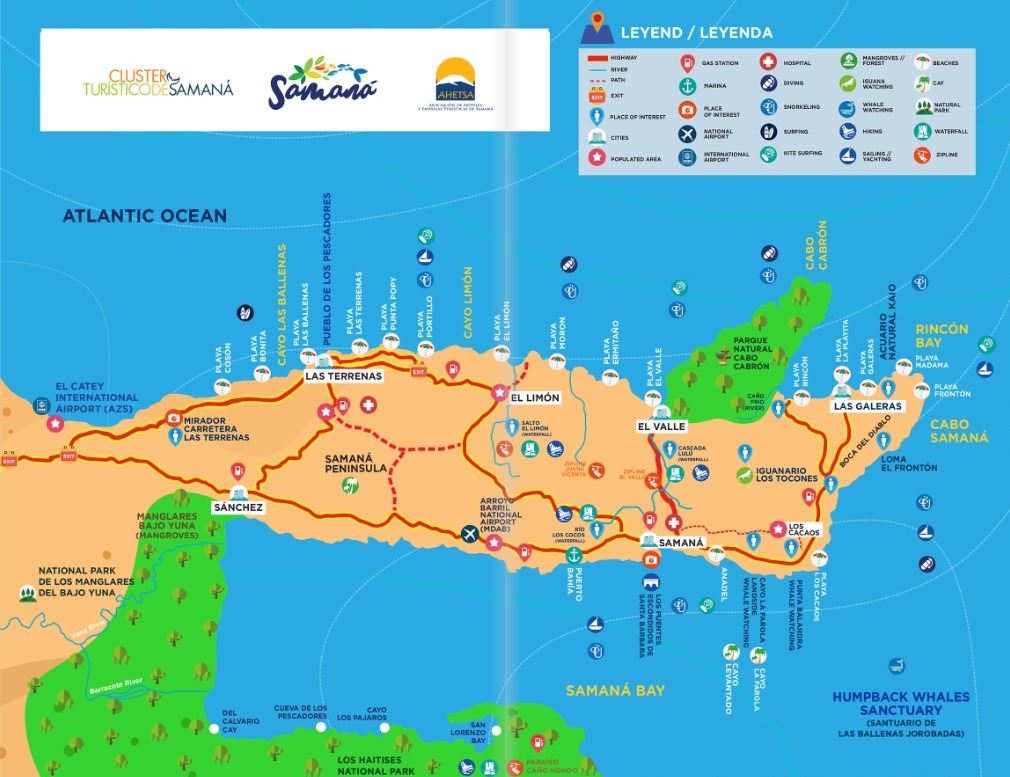 Mapa de Samaná con los lugares turísticos señalados