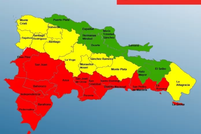Mapa de alertas del Coe por la tormenta Franklin 2