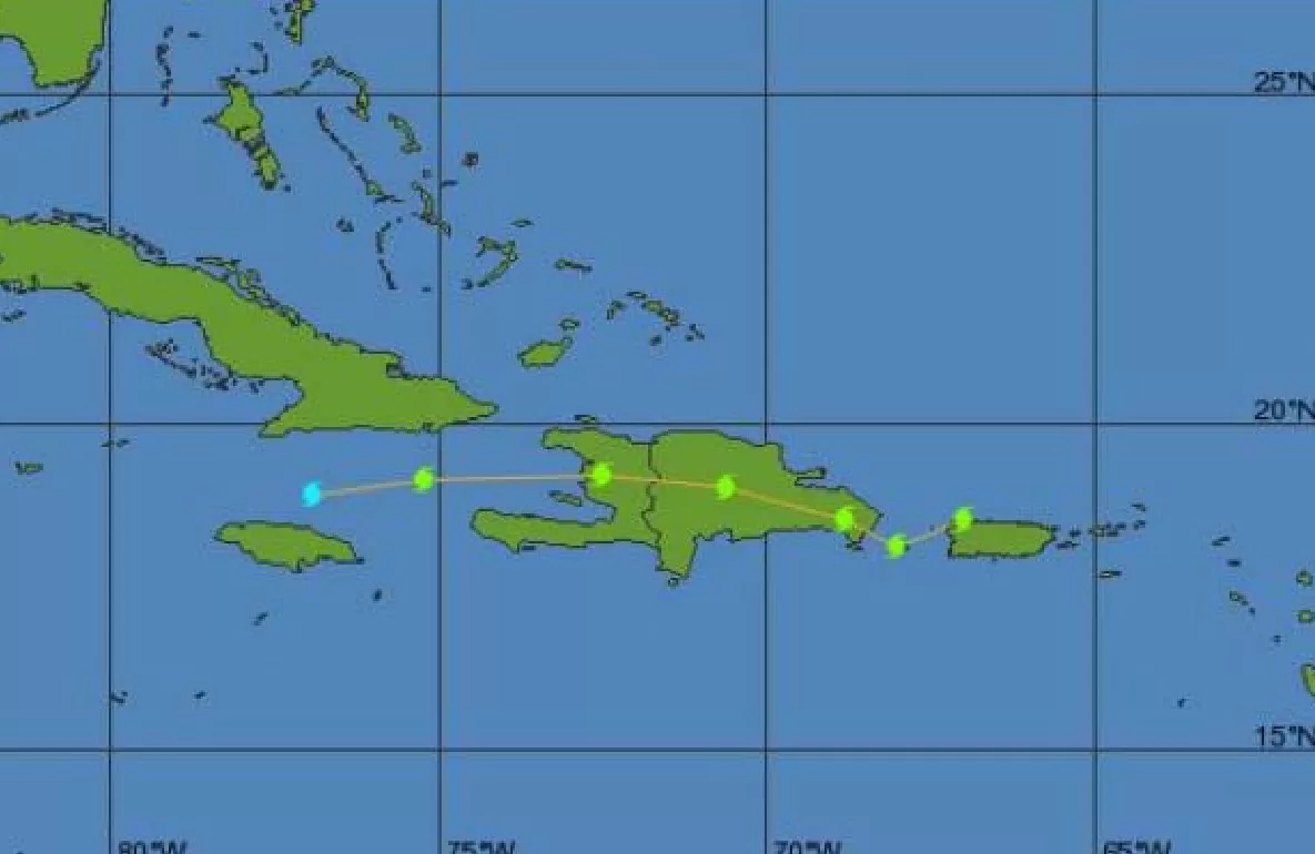 Trayectoria de la Tormenta Tropical Olga en diciembre de 2007