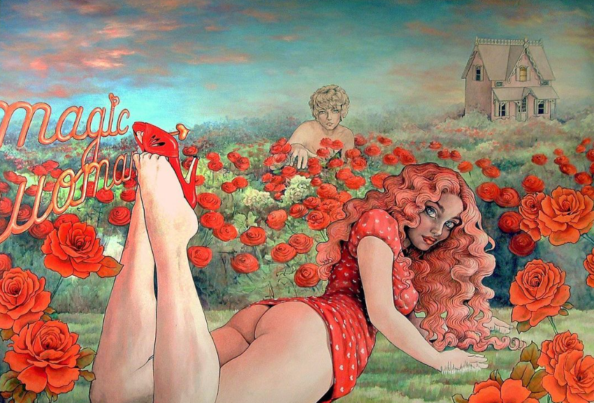 Melisa Mejía Rizik Good Afternoon acrylic on canvas painting, 4.2 x 5.8 feet, 2009, private collection