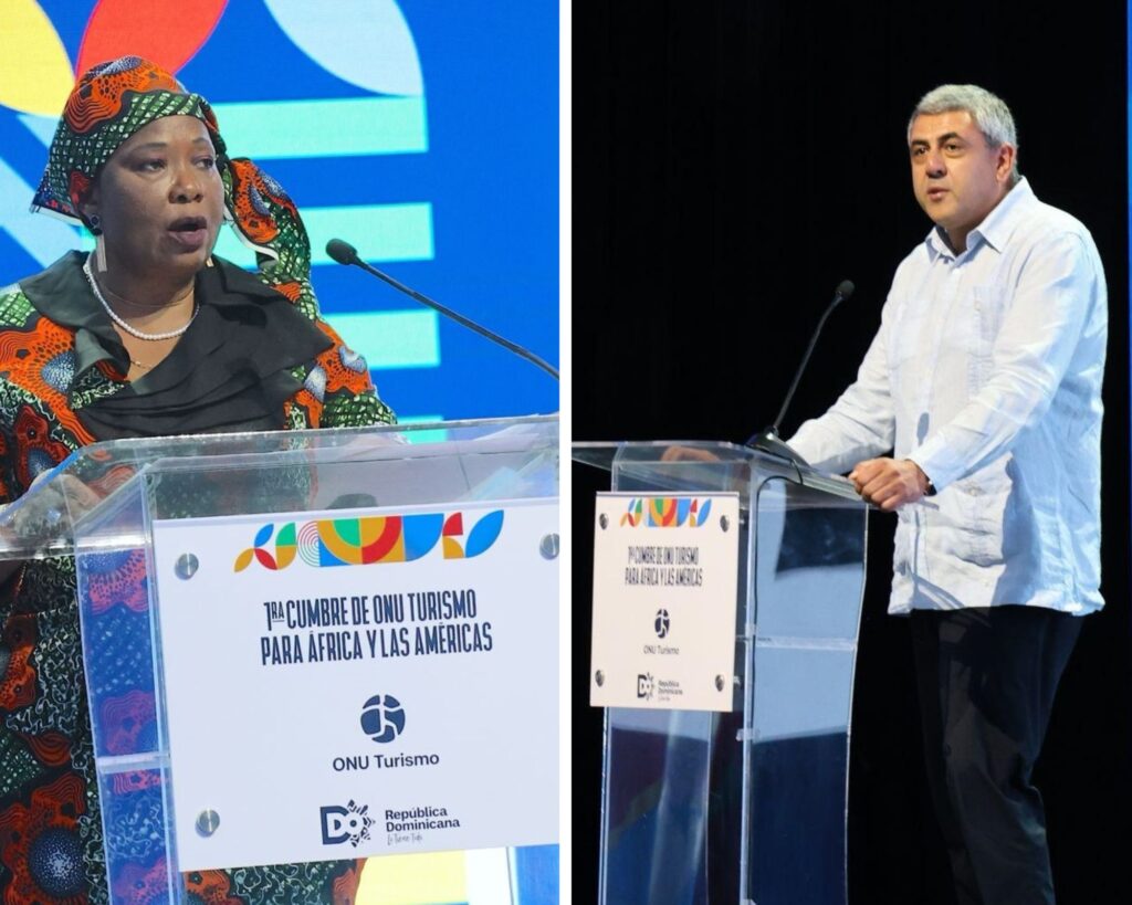 Auxillia Mnangagwa, Patrona de Turismo de Zimbabwe, la Primera Dama de la República de Zimbabwe y Zurab Pololikashvili, secretario general de ONU Turismo