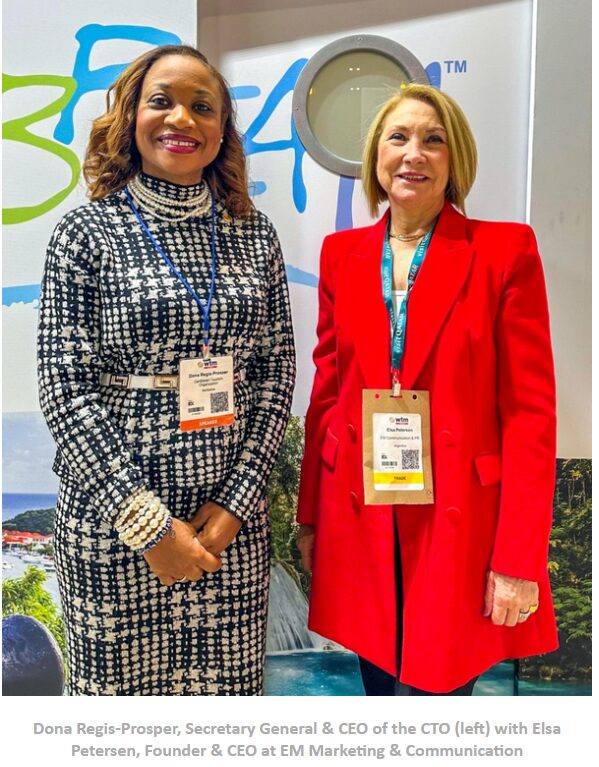 Dona Regis-Prosper, secretaria general y CEO de la CTO, a la izquierda junto a Elsa Petersen, fundadora y directora ejecutiva de EM Marketing & Communication