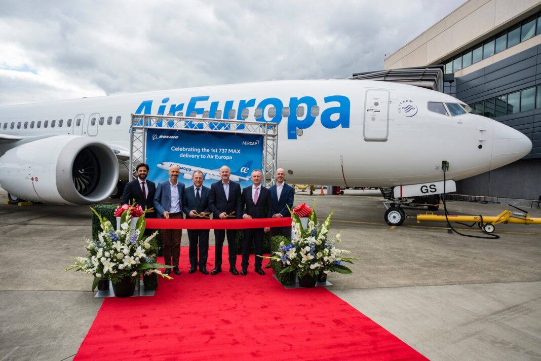 Momento de la celebración de la entrega del primer 737 Max de Air Europa y su vuelo a Seattle.