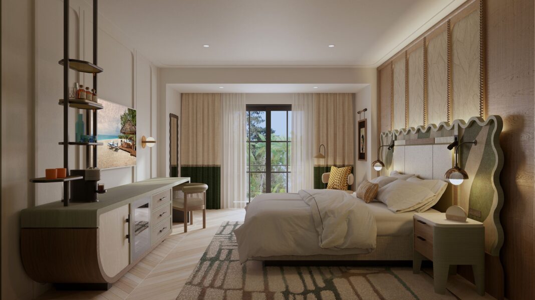 Representación de la habitación del Elephant Tree Resort and Villas Tobago, ahora Colección Tapestry by Hilton.