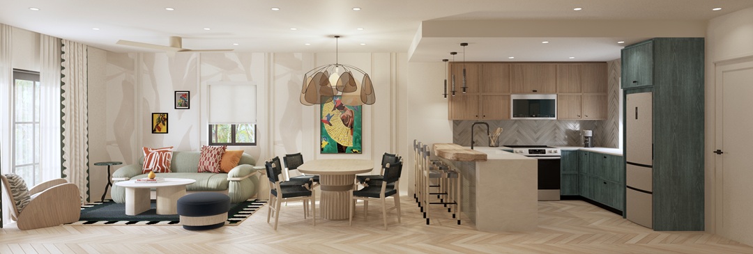 Representación de la colección de tapices Tobago de Hilton Residences en Elephant Tree Resort and Villas