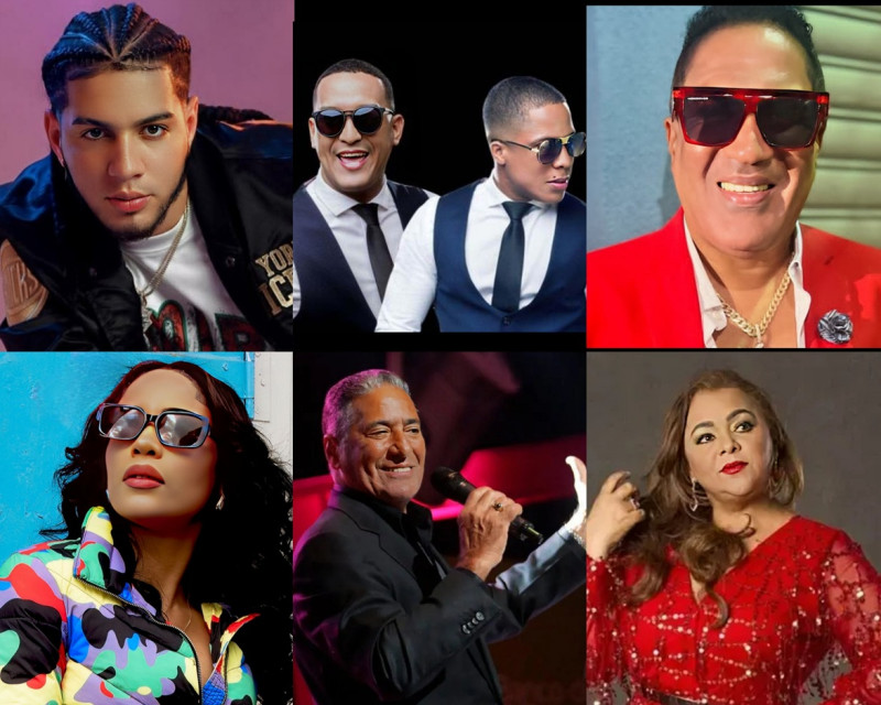 En la composición gráfica, El Rubio del Acordeón, Chiquito Team Band, Kinito Méndez, Steffany Constanza, Nini Cafaro y Jackeline Estévez.