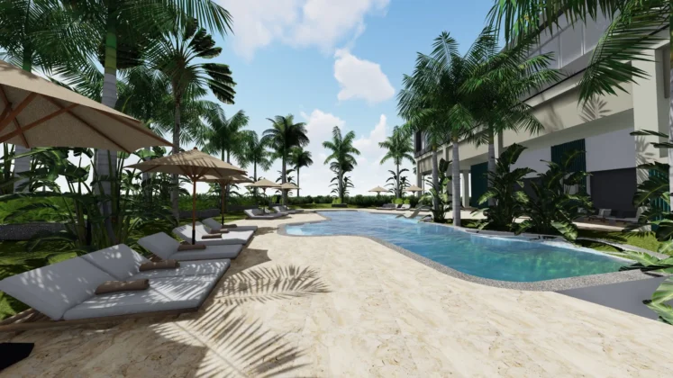 Vista de la piscina del nuevo Royal Beach Hotel Punta Cana de la marca JdV by Hyatt en el Cortecito de Bávaro, Puna Cana.