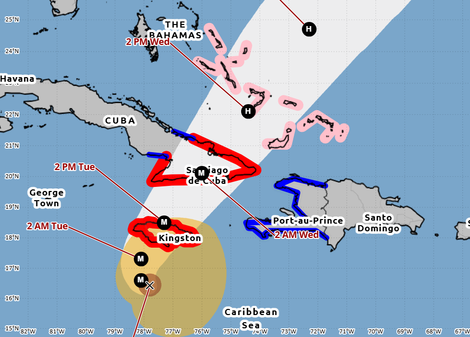 Cono del huracán Melissa a las 5 am del lunes 27 de octubre 2025