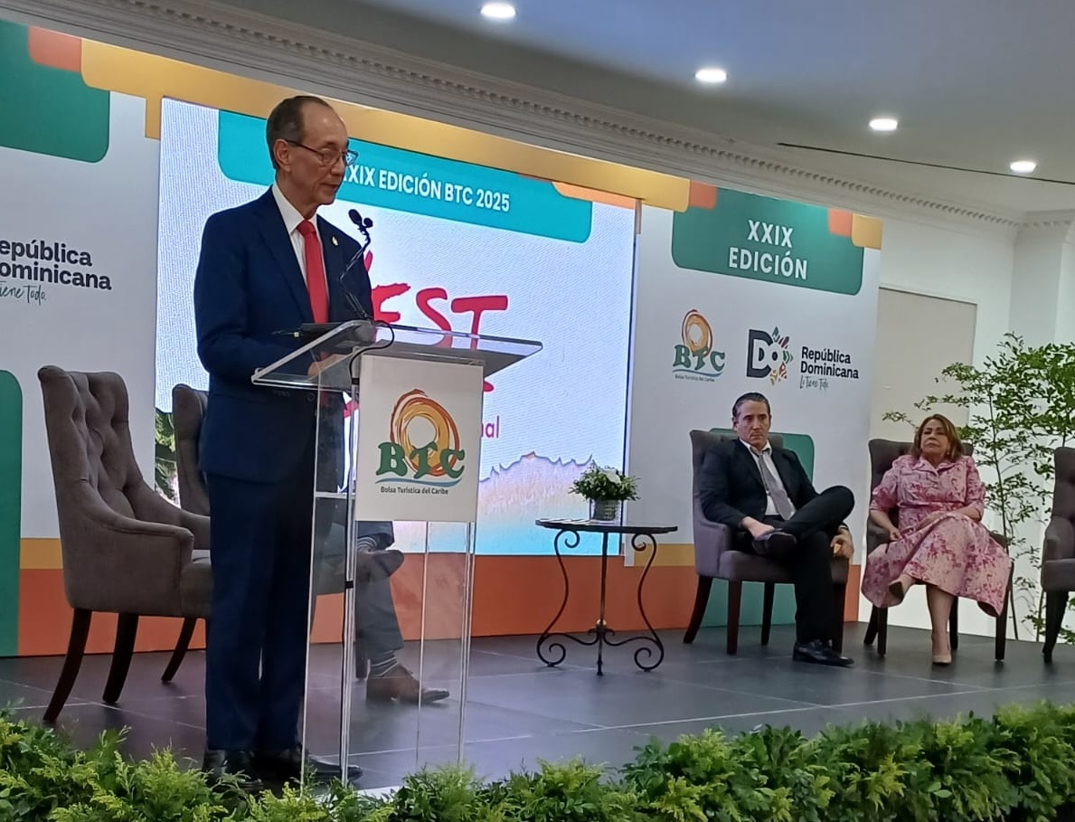 Luis Felipe Aquino durante sus palabras de apertura de la XXIX versión de la Bolsa Turística del Caribe este jueves en Santo Domingo