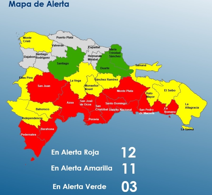 Mapa de alerta del COE para el viernes 24 de octubre