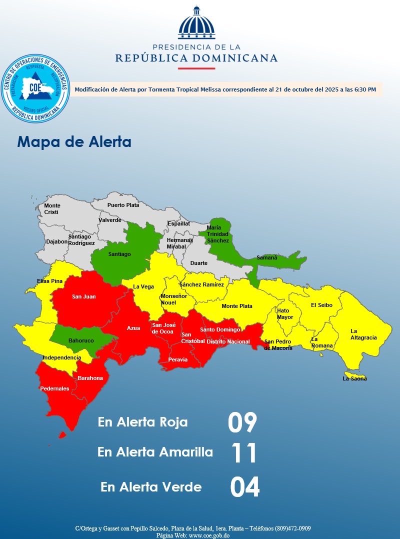Mapa de alertas del COE Miércoles 22 en la mañana