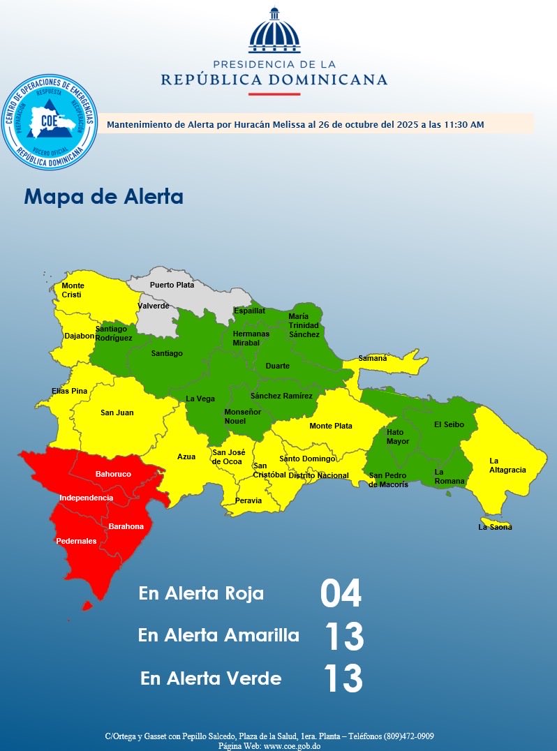 Mapa de alertas del COE RD
