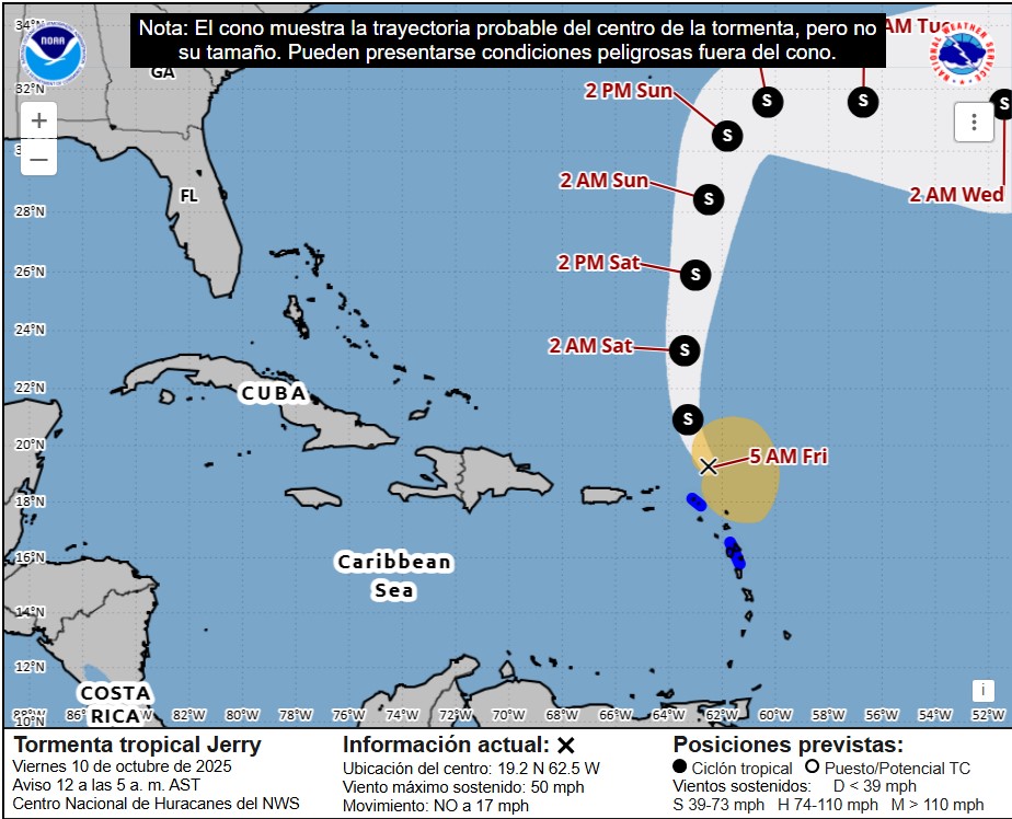 Tormenta tropical Jerry Viernes a las 7 de la mañana.