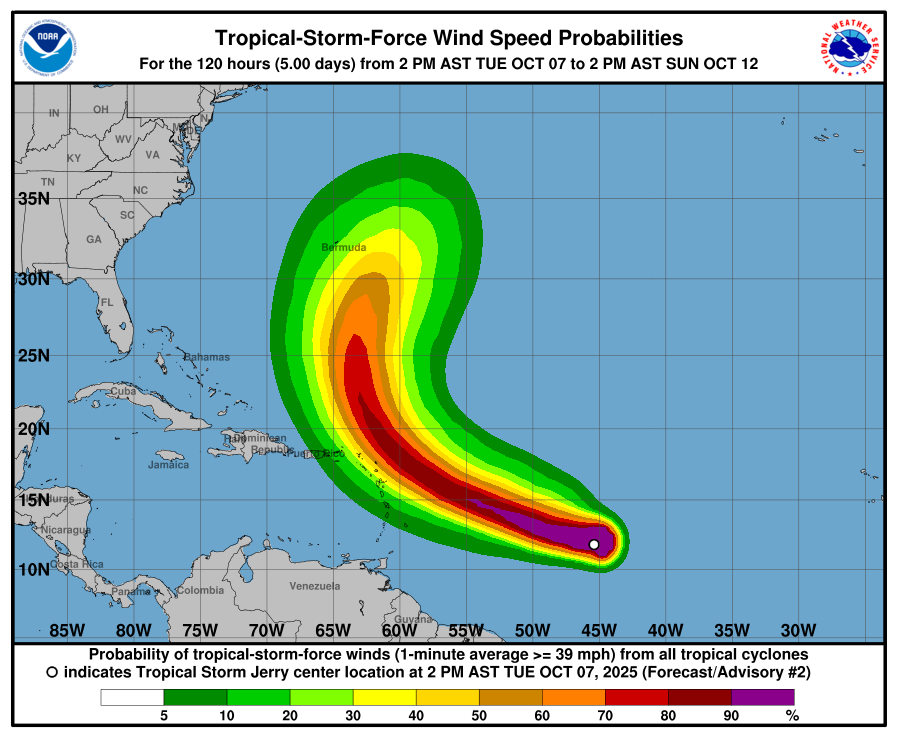 Tormenta tropical Jerry martes 6 a las 10 pm