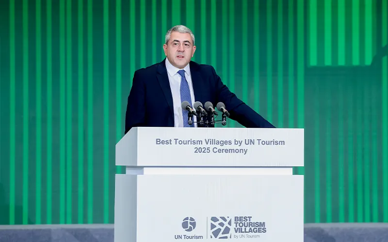 Zurab Pololikashvili, secretario general de ONU Turismo, habla en la presentación de los Mejores Pueblos