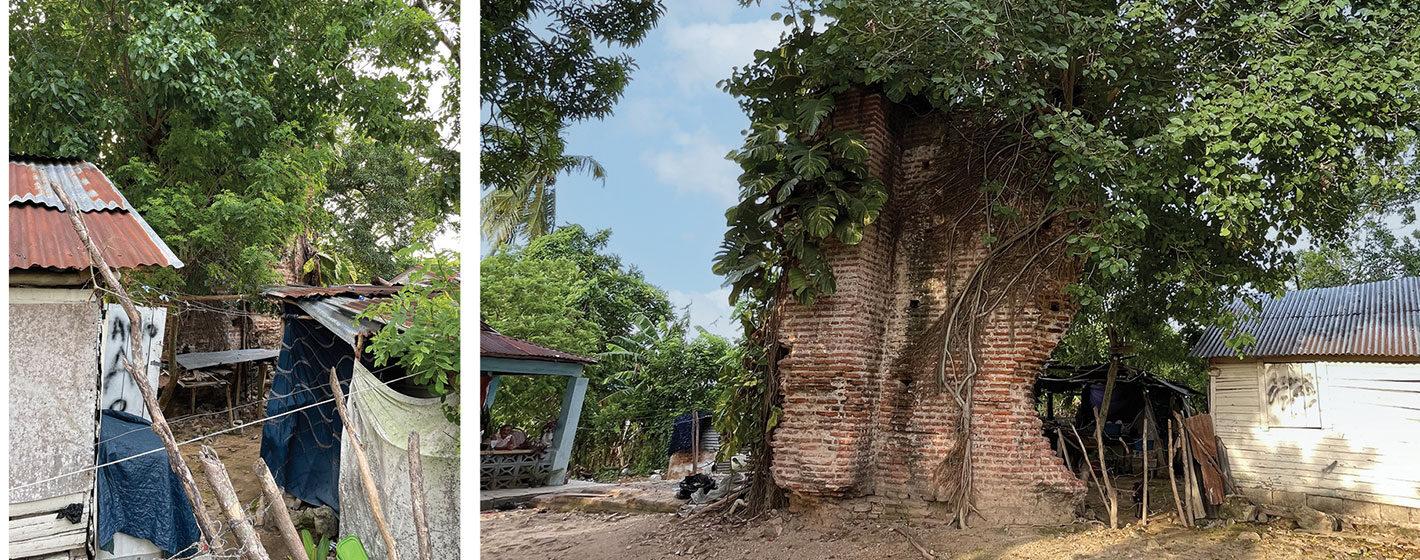 Muros en ruina de la primera catedral del Nuevo Mundo erigida en La Vega Real y destruida por un terremoto. Se observa que los terrenos han sido ocupados por particulares.