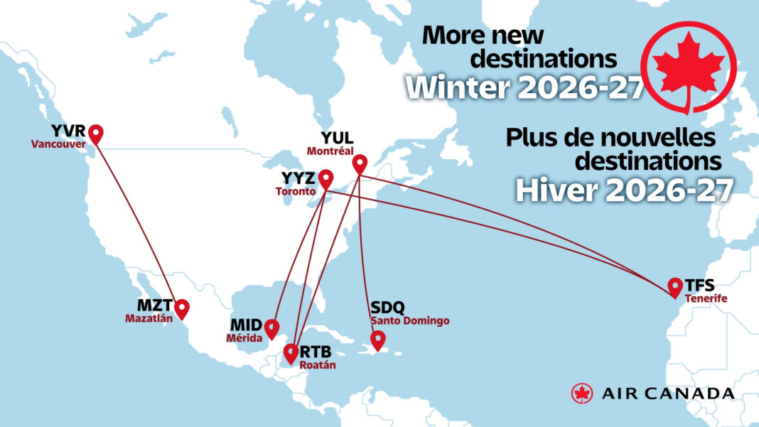 El nuevo servicio de Air Canada desde Montreal a Santo Domingo incluy vuelos los miércoles, jueves, domingos y lunes desde el 10 de diciembre de 2026 al 18 de abril de 2027.