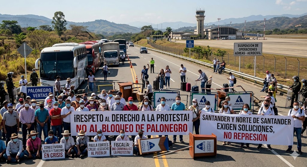 Alegando falta de garantía para la seguridad ante las protestas, Aeronáutica Civil de Colobmia ordenó del Aeropuerto Palonegro en Bucaramangara, Santander.