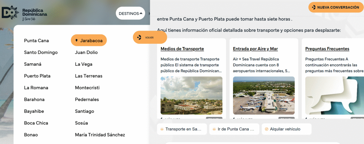 Al Trip Planner de República Dominicana permite escudriñar los atractivos de todos los destinos de turismo destacados del país, ver las opciones de actividades, de transporte, playas y montañas, gastronomía y lugares especiales.
