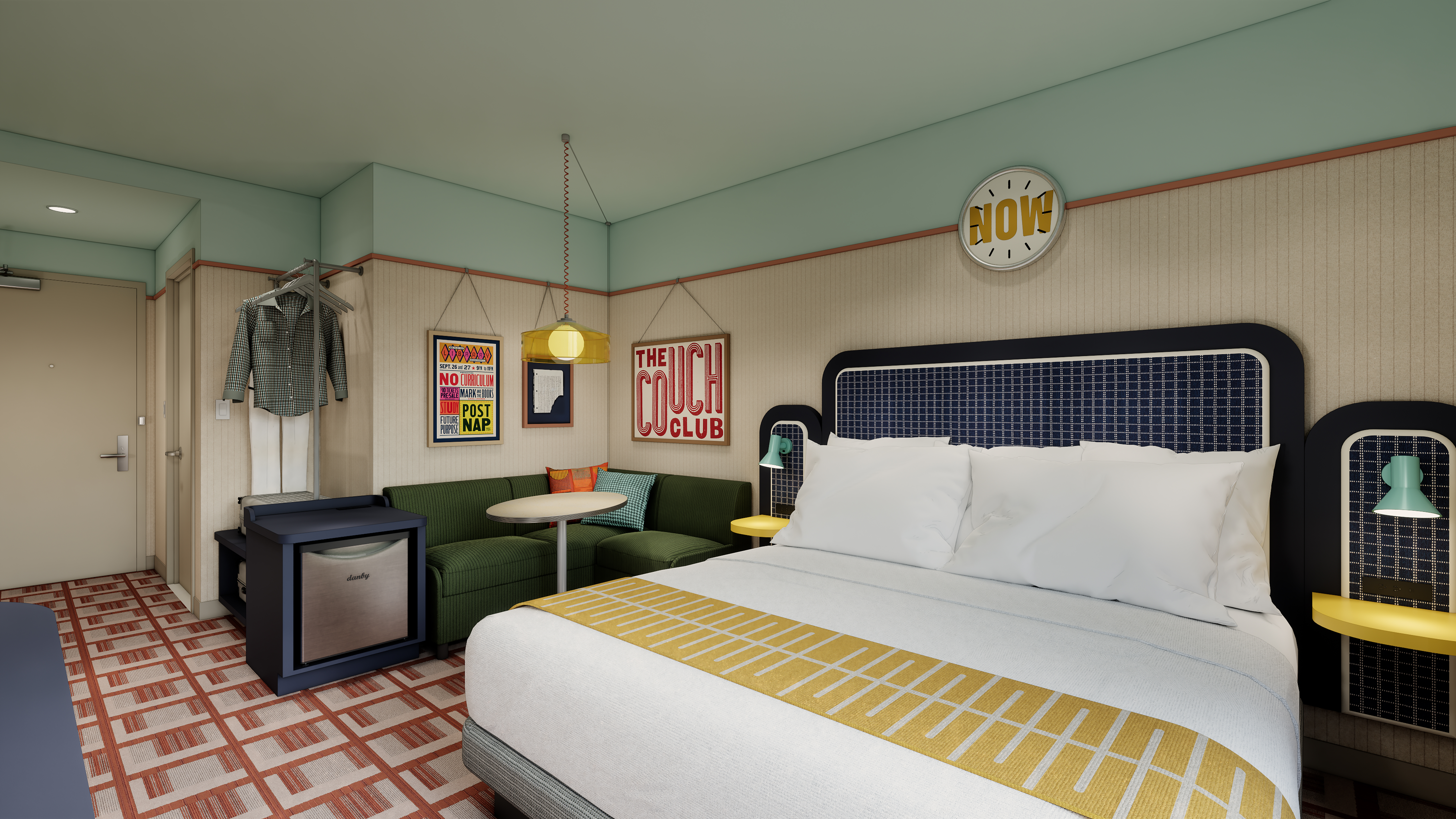 Las habitaciones están diseñadas como "aulas creativas" que se adaptan a diversas ocasiones de estancia , combinando un diseño audaz y funcional con distribuciones adaptables, con un rincón de estudio específico y espacio de almacenamiento práctico.