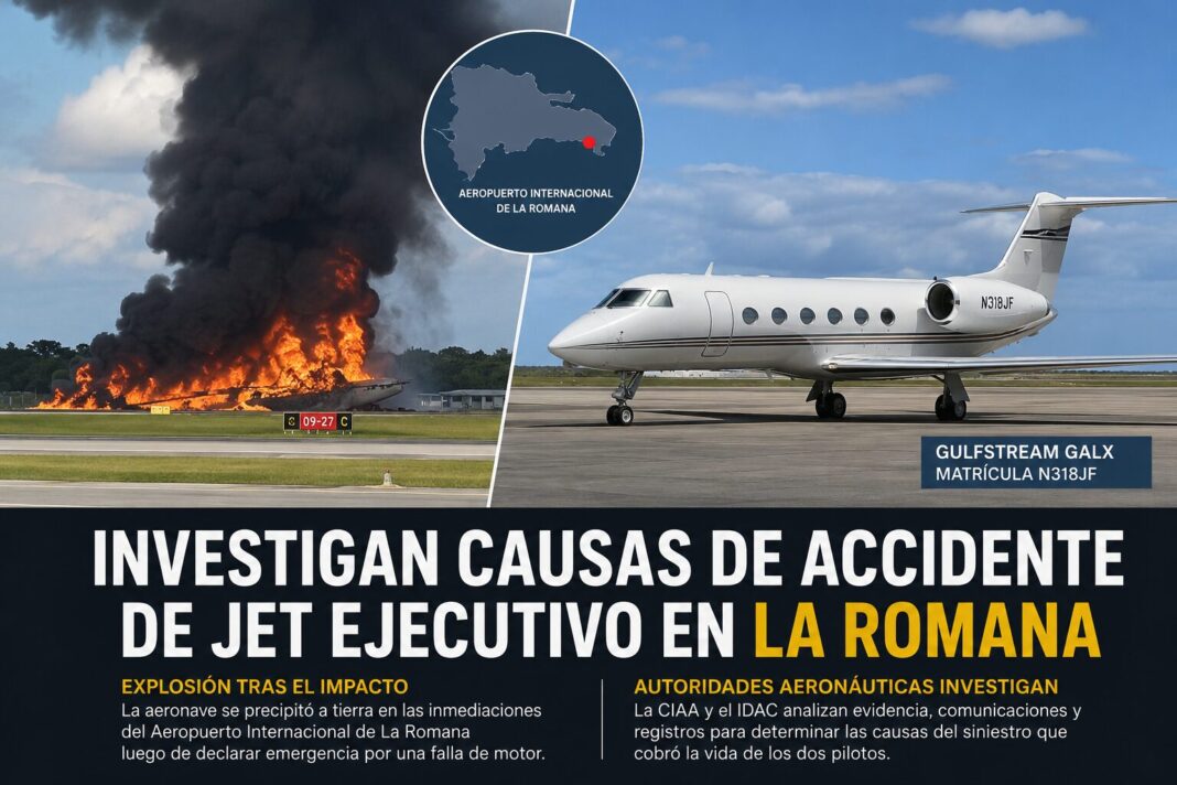 El Instituto Dominicano de Aviación Civil (IDAC) y la Comisión Investigadora de Accidentes de Aviación (CIAA), informaron que investigan el caso ocurrido este domingo con la aeronave matrícula N318JF, modelo GALX.
