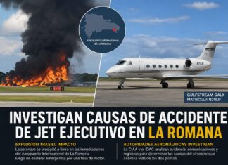 Autoridades concentran investigación en falla mecánica tras accidente de jet ejecutivo en La Romana El Instituto Dominicano de Aviación Civil (IDAC) y la Comisión Investigadora de Accidentes de Aviación (CIAA), informaron que investigan el caso ocurrido este domingo con la aeronave matrícula N318JF, modelo GALX.