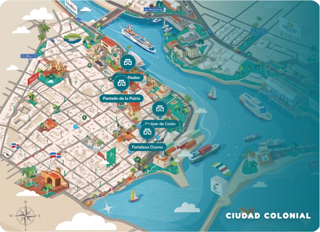 Mapa de la Ciudad Colonial en donde se desarrollará Desafío Colonial