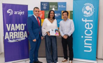 Arajet apoya iniciativa Teletón UNICEF 2026 y reafirma su compromiso con la niñez dominicana Pablo Lister, Eblyn Gautraux, Ganadora y Santiago Garcia