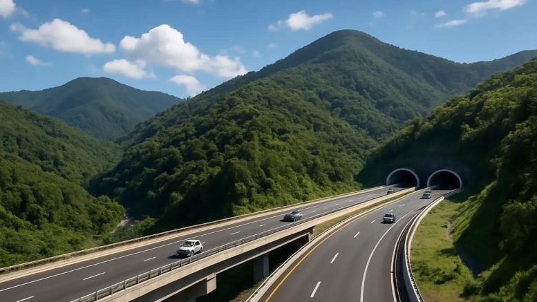 Vista de una parte del diseño de lo que sería la Autopista del Ámbar entre Puerto Plata y Santiago